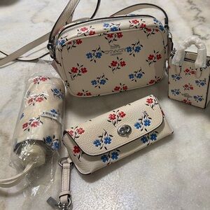 Coach Cream Crossbody Bag with Red and Blue Floral Design